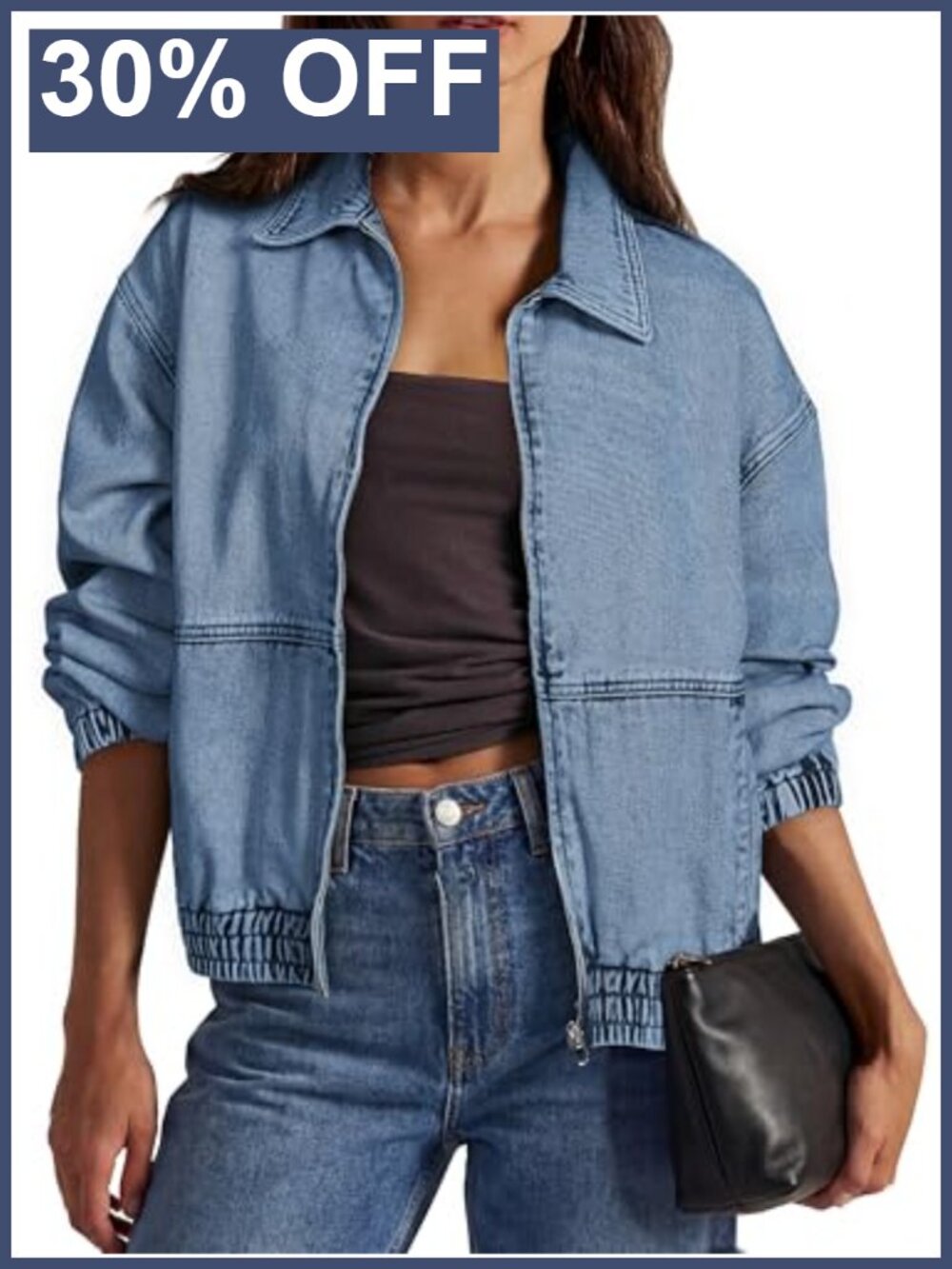Oversized Denim Jacket Zip Up Long Sleeve Loose Fit Jean Jacket